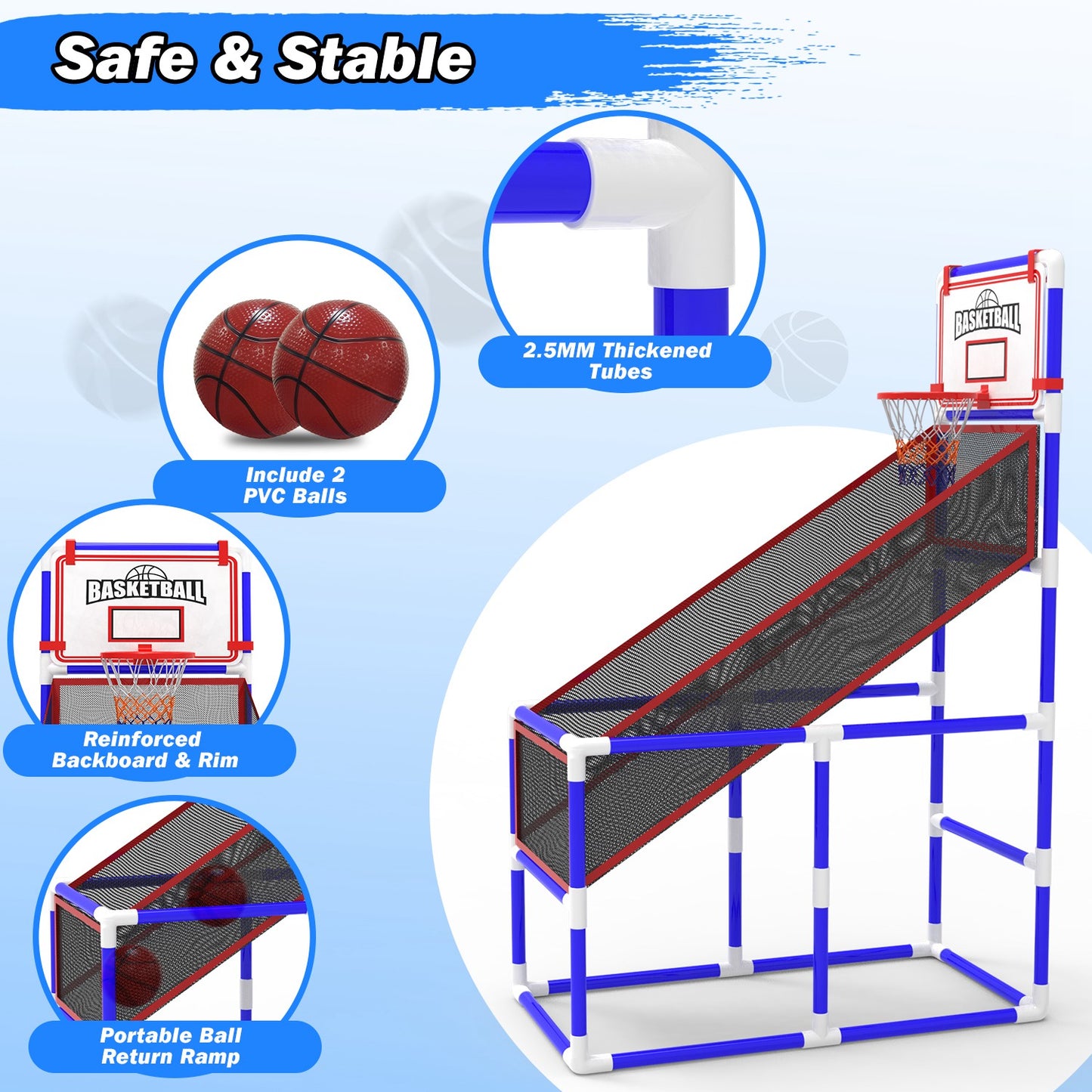 Adjustable Height Basketball Hoop Arcade Game