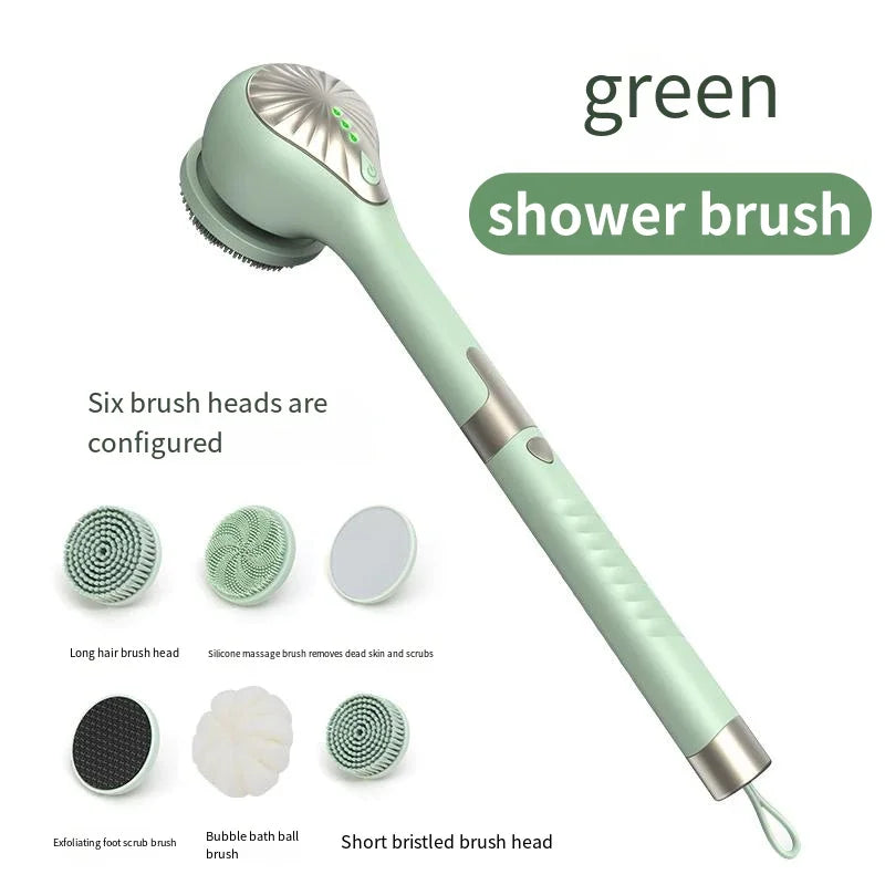 6 in 1 Electric Silicone Bath Brush Electric Back Scrubber 6 Brush Heads