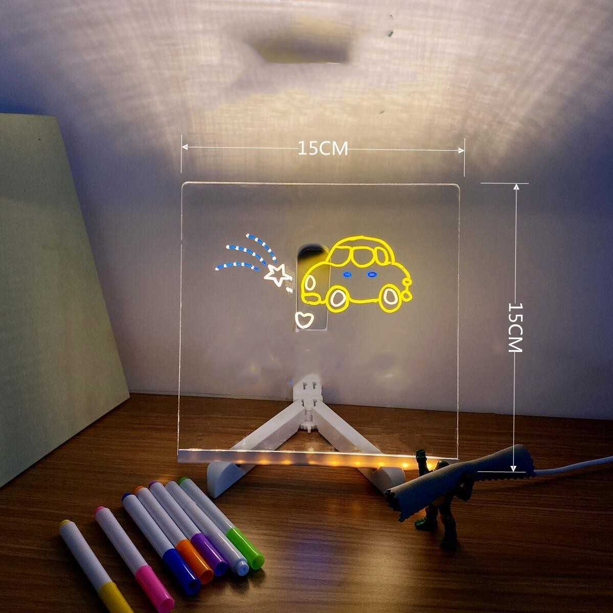 Acrylic LED DIY note board night light with USB base and 7 pens