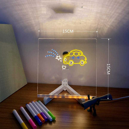 Acrylic LED DIY note board night light with USB base and 7 pens