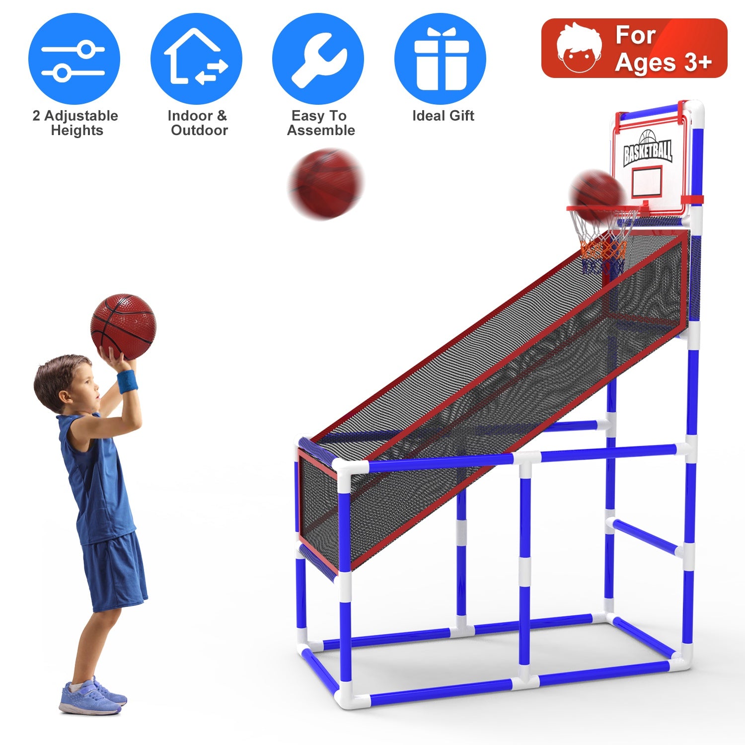 Adjustable Height Basketball Hoop Arcade Game