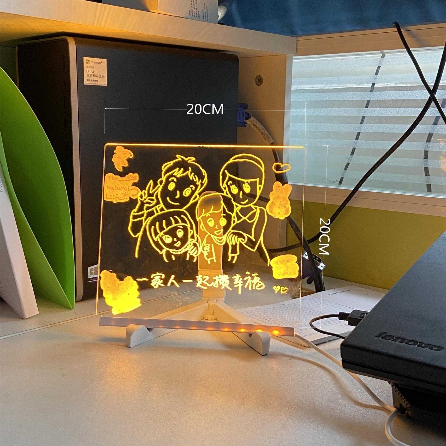 Acrylic LED DIY note board night light with USB base and 7 pens